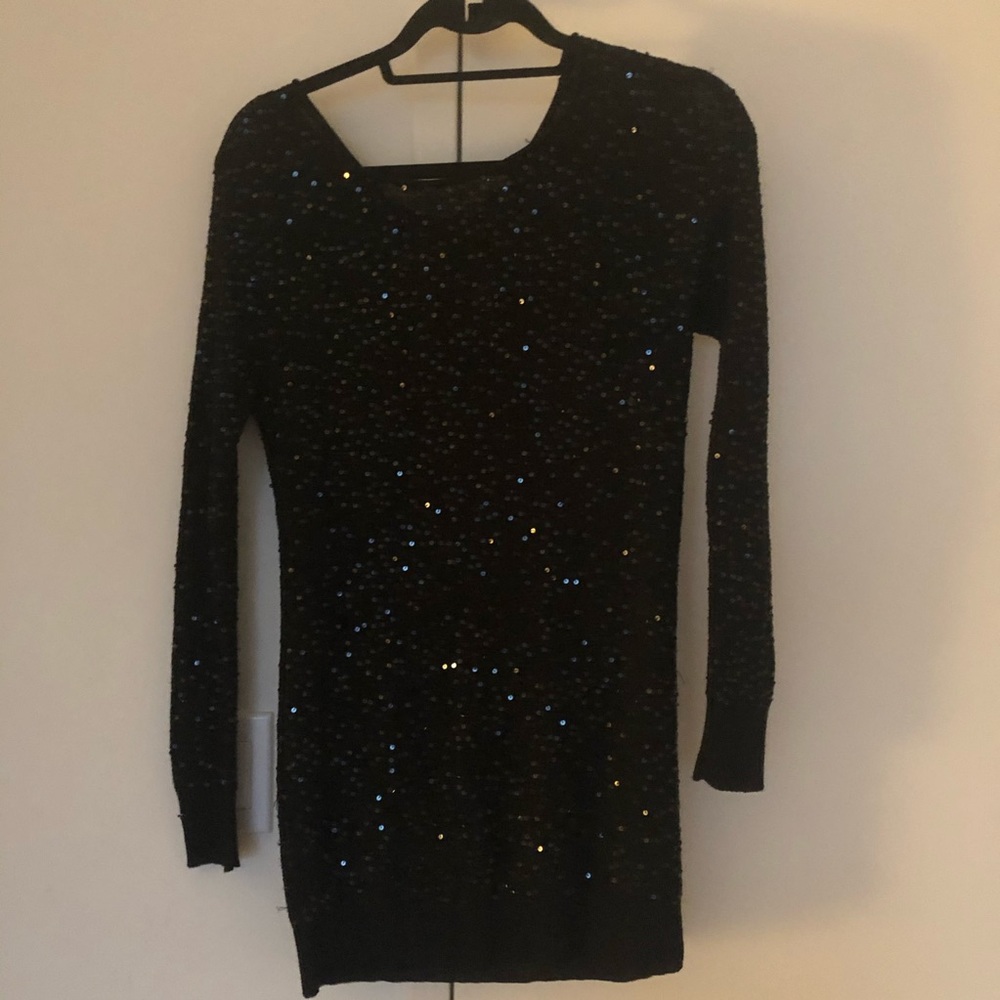 Alice + Olivia Long Black Sequin Sweater - XS